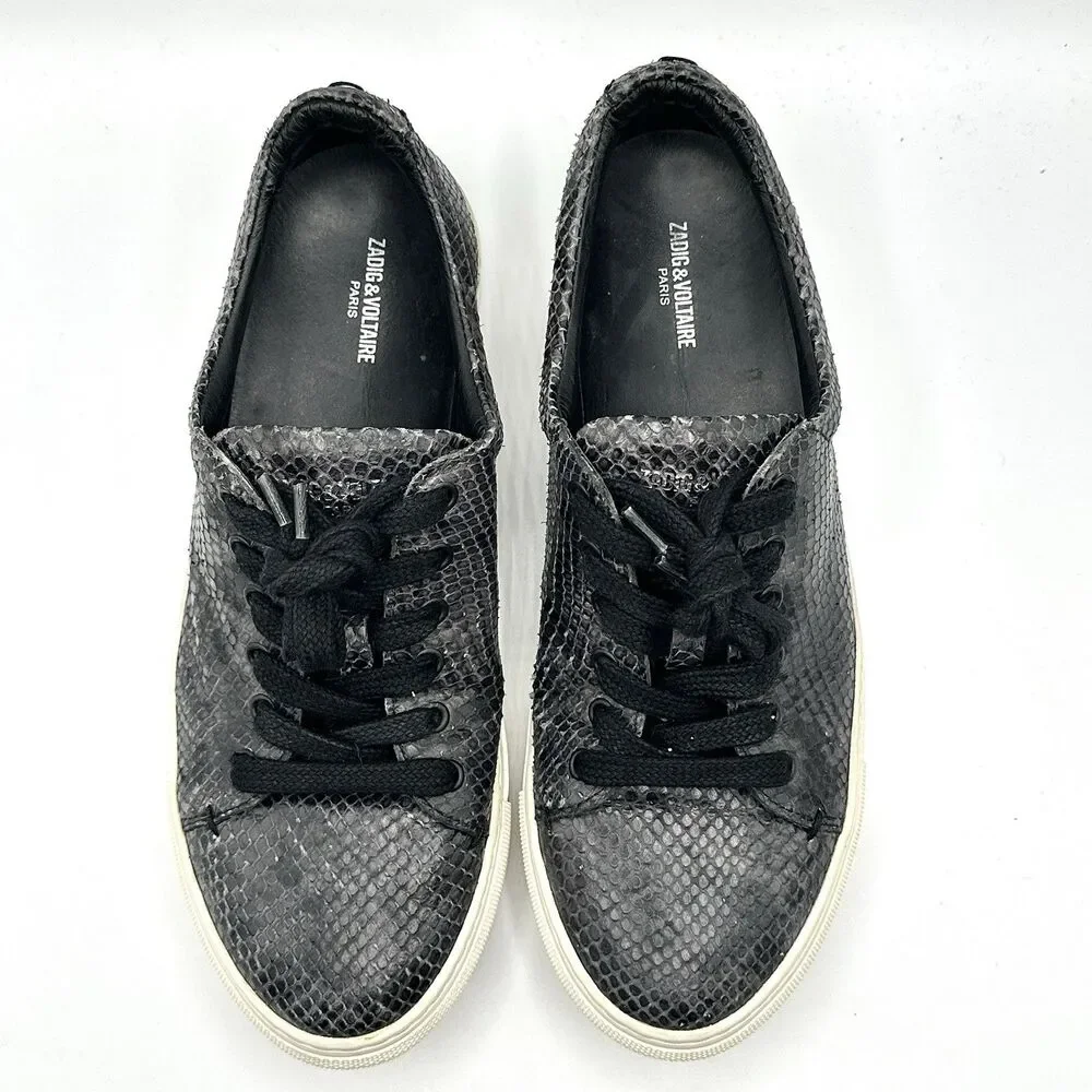 ZADIG & VOLTAIRE Shoes Black Python Snake Skin Leather Sneakers Size 41 / US 10